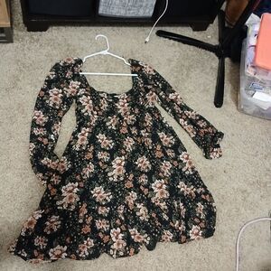 Floral Dress - Black and Orange